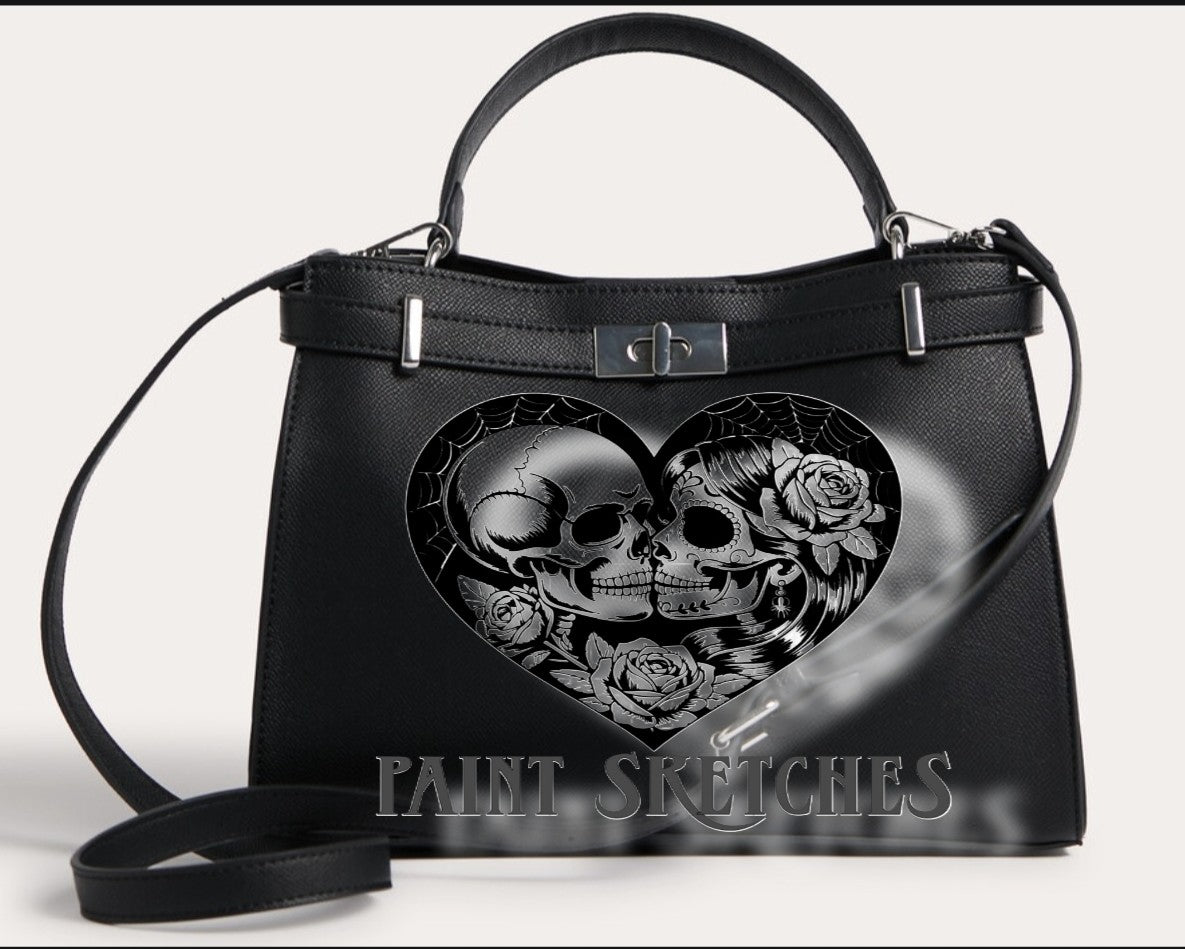 Borsa Paint-sketches - Design Teschi e Rose